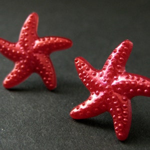 Fuchsia Red Starfish Earrings. Star Earrings with Silver Stud Earring Backs. Handmade Jewelry. image 1