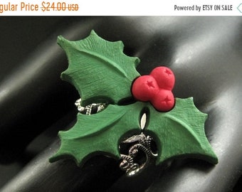 HOLIDAY SALE Christmas Holly Ring. Holiday Ring. Christmas Ring. Silver Filigree Adjustable Ring. Handmade Jewelry.