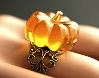 Orange Pumpkin Ring. Halloween Ring. Filigree Ring. Adjustable Ring. Gold Ring, Silver Ring, Bronze Ring, or Copper Ring. Halloween Jewelry.
