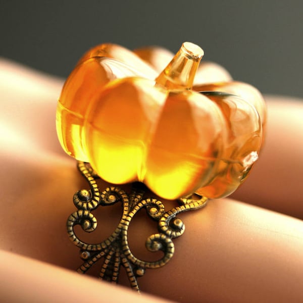 Orange Pumpkin Ring. Halloween Ring. Filigree Ring. Adjustable Ring. Gold Ring, Silver Ring, Bronze Ring, or Copper Ring. Halloween Jewelry.