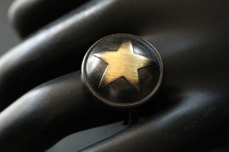 Bronze Star Ring. Handmade Button Ring. Star Ring. Adjustable Ring in ...