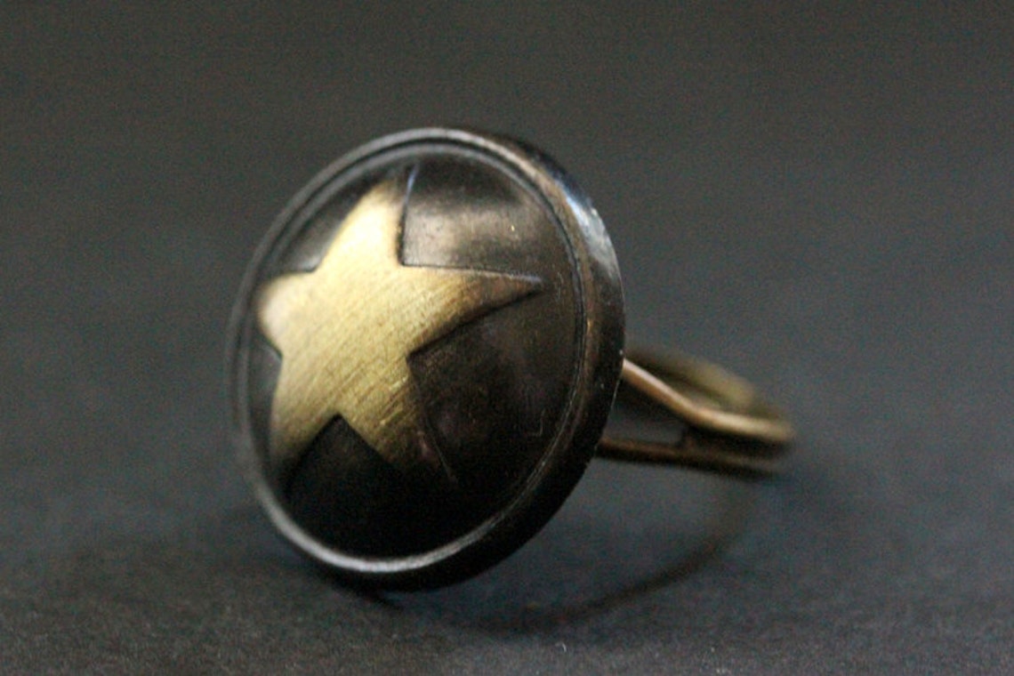 Bronze Star Ring. Handmade Button Ring. Star Ring. Adjustable Ring in ...