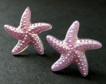 Starfish Earrings in Lilac Purple. Star Earrings with Silver Stud Earring Backs. Handmade Jewelry.