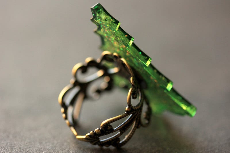 Christmas Tree Ring. Glitter Ring. Christmas Ring. Holiday