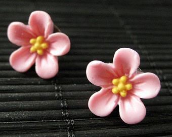 Pink Flower Earrings. Forget Me Not Flower Earrings with Bronze Stud Earrings. Flower Jewelry by StumblingOnSainthood. Handmade Jewelry.