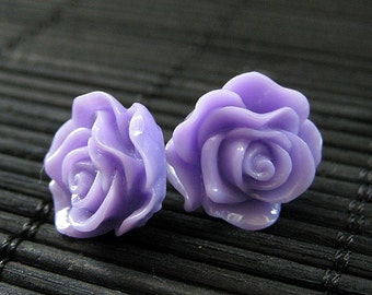 Purple Rose Earrings. Purple Flower Earrings. Lavender Earrings. Post Earrings. Flower Jewelry. Silver Stud Earrings. Handmade Jewelry.