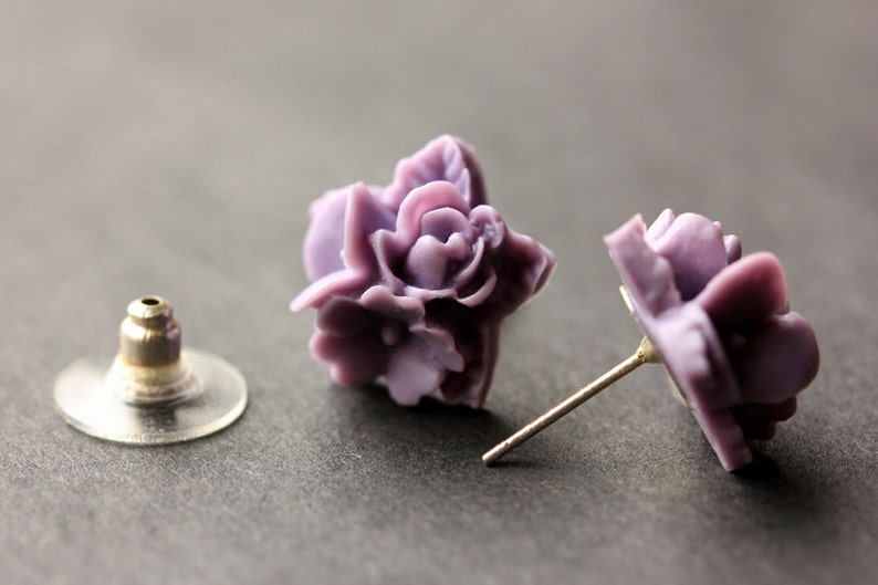 Purple Flower Cluster Earrings. Purple Flower Earrings. Silver Post Earrings. Stud Earrings. Flower Jewelry. Handmade Jewelry. image 3