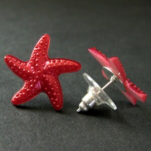 Fuchsia Red Starfish Earrings. Star Earrings with Silver Stud Earring Backs. Handmade Jewelry. image 3