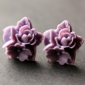 Purple Flower Cluster Earrings. Purple Flower Earrings. Silver Post Earrings. Stud Earrings. Flower Jewelry. Handmade Jewelry. image 1