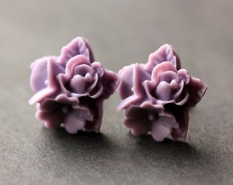 Purple Flower Cluster Earrings. Purple Flower Earrings. Silver Post Earrings. Stud Earrings. Flower Jewelry. Handmade Jewelry.