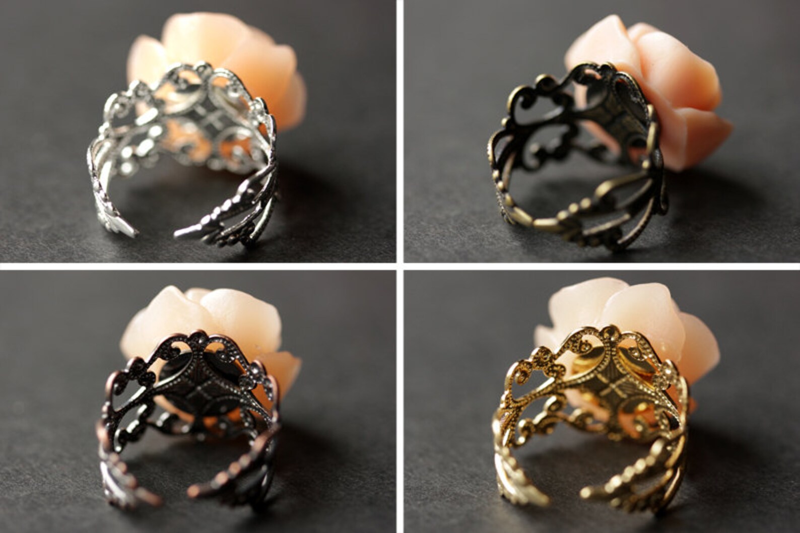 Apricot Rose Ring. Light Peach Flower Ring. Gold Ring. Silver Ring ...