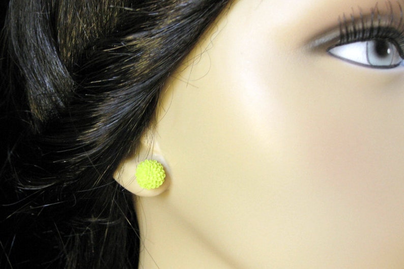 Lime Green Mini Mum Earrings. Lime Green Earrings. Bronze Stud Etsy