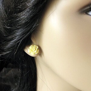 Light Yellow Flower Earrings. Gardenia Flower Earrings with Bronze Stud Earrings.. Handmade Jewelry. image 4
