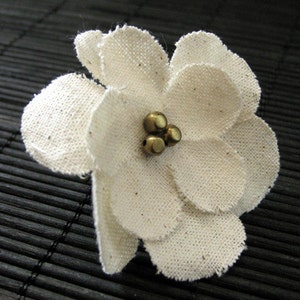 Ivory Flower Ring. Cherry Blossom Ring. Fabric Flower Ring. Bronze Filigree Adjustable Ring. Handmade Jewelry.