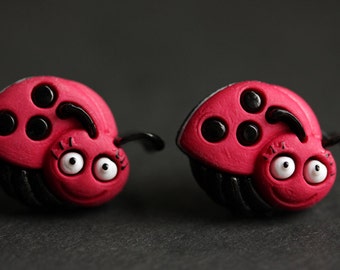 Bug Earrings. Red Ladybug Button Earrings. Bug Jewelry. Stud Earrings. Red Earrings. Post Earrings. Ladybug Earrings. Handmade Earrings.
