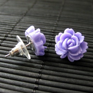 Lavender Lotus Flower Earrings in Resin with Silver Stud Earrings. Handmade Jewelry by Stumbling On Sainthood. Handmade Jewelry. image 4
