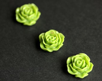 Avocado Green Rose Flower Refrigerator Magnets. Rose Magnets. Set of Three. Green Flower Magnets. Handmade Home Decor.