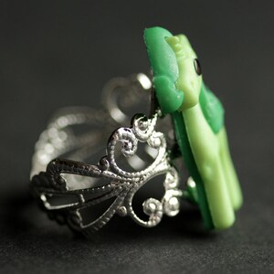 Green Pony Ring. Unicorn Ring. Green Horse Ring. Green Ring. Adjustable Ring. Handmade Ring. Button Ring. Silver Ring. Handmade Jewelry. image 4
