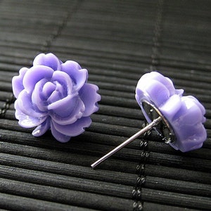 Lavender Lotus Flower Earrings in Resin with Silver Stud Earrings. Handmade Jewelry by Stumbling On Sainthood. Handmade Jewelry. image 1