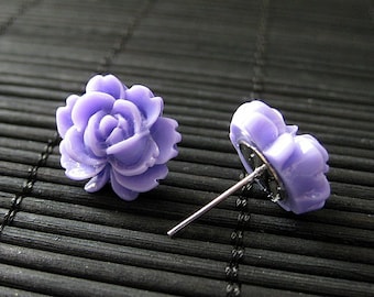 Lavender Lotus Flower Earrings in Resin with Silver Stud Earrings. Handmade Jewelry by Stumbling On Sainthood. Handmade Jewelry.