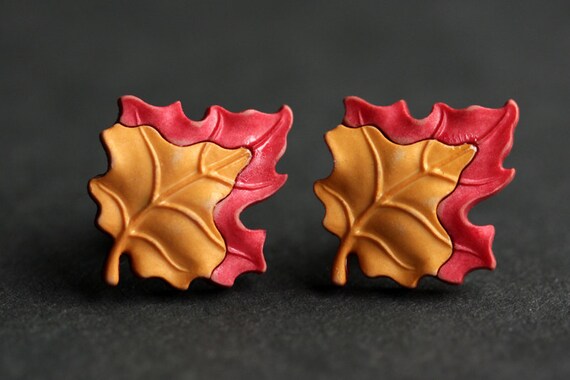 Autumn Leaf Earrings. Orange Leaf, Red Leaf. Bronze Earrings. Red Earrings. Orange Earrings. Autumn Jewelry.