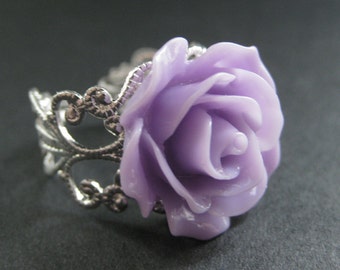 Purple Rose Ring. Purple Flower Ring. Filigree Ring. Adjustable Ring. Flower Jewelry. Handmade Jewelry.