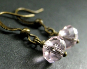 Crystal Dangle Earrings in Pink. Spring Pink Earrings. Handmade Jewelry.