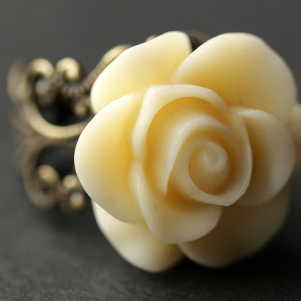 Ivory Rose Ring. Ivory Flower Ring. Gold Ring. Silver Ring. Bronze Ring. Copper Ring. Adjustable Ring. Handmade Jewelry.