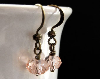 Pink Crystal Earrings. Dangle Earrings in Summer Pink. Handmade Jewelry.