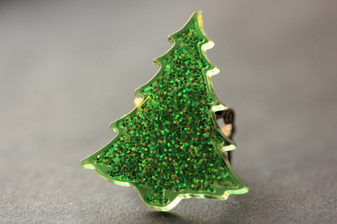 Christmas Tree Ring. Glitter Ring. Christmas Ring. Holiday Jewelry