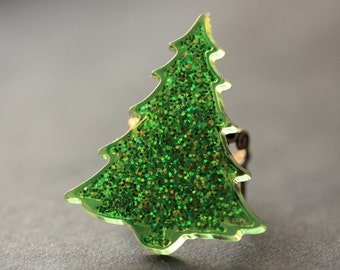 Christmas Tree Ring. Glitter Ring. Christmas Ring. Holiday Jewelry. Green Tree Ring. Bronze Ring. Adjustable Ring. Christmas Jewelry.