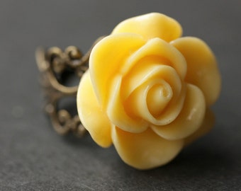 Yellow Rose Ring. Yellow Flower Ring. Gold Ring. Silver Ring. Bronze Ring. Copper Ring. Adjustable Ring. Handmade Jewelry.