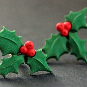 Christmas Holly Earrings. Holiday Earrings. Christmas Earrings. Post Earrings. Stud Earrings. Handmade Jewelry. image 1