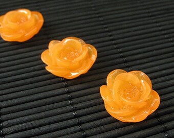 Pumpkin Orange Rose Flower Refrigerator Magnets. Set of Three. Handmade.