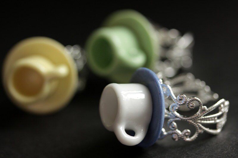 Teacup Ring. Mix and Match Coffee Cup Ring. Tea Cup Ring. Silver Ring. Porcelain Teacup Ring. Adjustable Ring. Handmade Ring.
