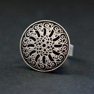 Universe Mandala Button Ring. Silver Button Ring. Silver Ring. Aged Silver Adjustable Ring. Handmade Jewelry. image 3
