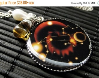 BACK to SCHOOL SALE Leo Zodiac Necklace. Sun Sign Charm Necklace in Golden Hues. Handmade Jewelry.