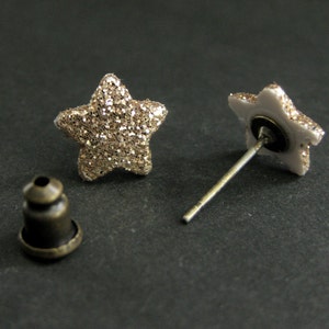 Gold Sparkle Star Earrings. Gold Star Earrings. Bronze Post Earrings. Little Star Earrings. Stud Earrings. Handmade Jewelry. image 3