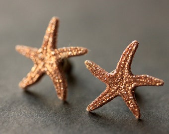 Copper Starfish Earrings. Glitter Sea Star Fish Earrings. Bronze Post Earrings. Beach Earrings. Seashell Stud Earrings. Handmade Jewelry.