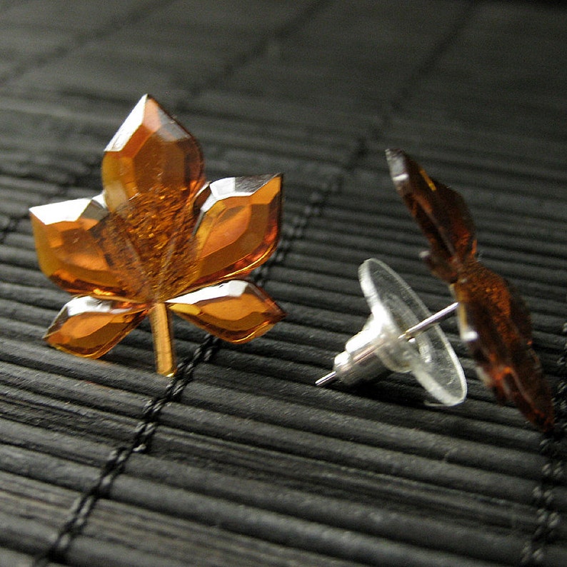 Autumn Leaf Earrings. Maple Leaf Earrings with Silver Stud Earring Backs. Leaf Earrings. Handmade Jewelry. image 2