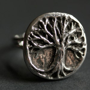 Tree of Life Ring. Tree Ring. Pewter Ring. Adjustable Ring. Silver RIng. Handmade Ring. Pewter Button Ring. Handmade Jewelry. image 3