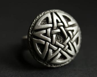 Pentagram Ring. Pagan Ring. Pewter Ring. Adjustable Ring. Wiccan Ring. Pentacle Ring. Pewter Button Ring. Pagan Jewelry. Handmade Ring.