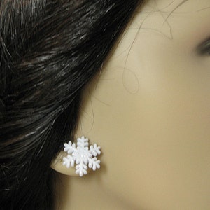 Snowflake Earrings No.7 White Snow Earrings with Silver Stud Earring Backs. Winter Earrings. Handmade Jewelry. image 4