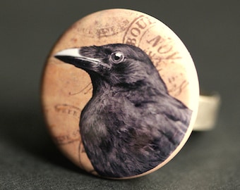 Raven Ring. Halloween Ring. Goth Ring. Edgar Allan Poe Ring. Black Bird Ring. Silver Adjustable Ring. Halloween Jewelry. Handmade Jewelry.