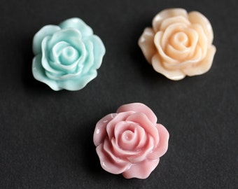 Pastel Rose Refrigerator Magnets. Set of Three. Pink, Baby Blue, and Peach Flower Magnet Set. Fridge Magnets. Handmade Home Decor.