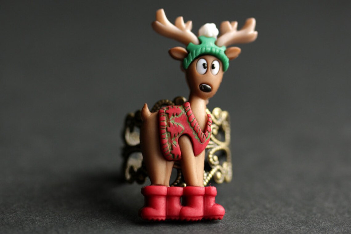 Christmas Reindeer Ring. Holiday Ring. Santa's Reindeer | Etsy