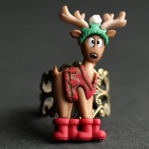 Christmas Reindeer Ring. Holiday Ring. Santa&#39;s Reindeer Ring. Christmas Jewelry. Deer Ring. Adjustable Ring. Bronze Ring. Holiday Jewelry.