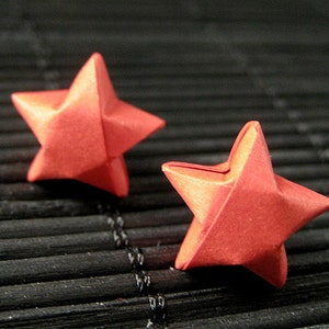 Star Earrings. Red Star Earrings. Origami Star Earrings. Paper Star Earrings. Silver Post Earrings. Stud Earrings. Oragami Jewelry. image 1