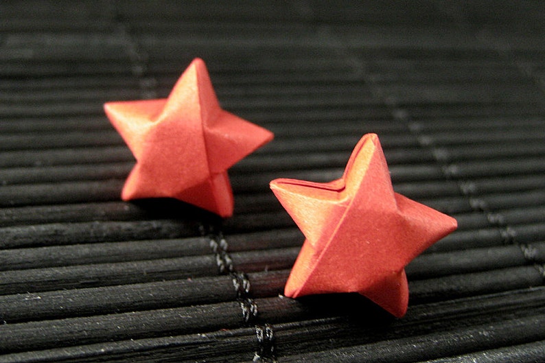 Star Earrings. Red Star Earrings. Origami Star Earrings. Paper Star Earrings. Silver Post Earrings. Stud Earrings. Oragami Jewelry. image 1