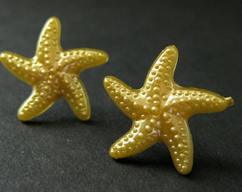 Starfish Earrings in Goldenrod Yellow. Star Earrings with Silver Stud Earring Backs. Handmade Jewelry.